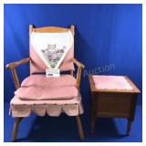WOOD COMFY CHAIR WITH EASTLAKE POTTY FOOTSTOOL