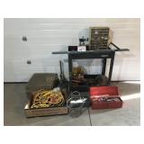 VARIOUS TOOLS, HUSKY CART, SOCKET SET, BLOW TORCH,