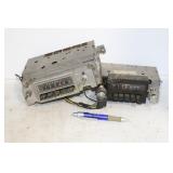 2 OLDER CAR RADIOS, CORVETTE HOOD ORNAMENT