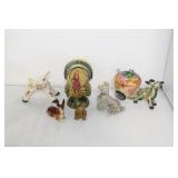 PORCELAIN FIGURES AND SMALL GLASS BOTTLES
