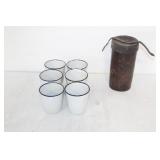 K.E.R ENAMEL CUPS WITH LEATHER CARRY CASE