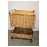 ROLLING WICKER STORAGE CABINET AND BENCH SEAT