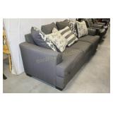 GRAY FABRIC COUCH WITH 3 THROW PILLOWS