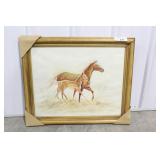 SMALL FRAMED PAINTING OF 2 HORSES