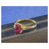 10K YELLOW GOLD, DIAMOND & RUBY RING