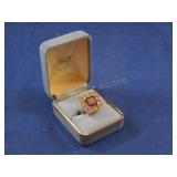 LARGE STERLING SILVER CITRINE & GARNET RING