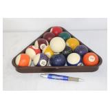 ANTIQUE BILLARD BALL SET AND RACK