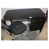 GLASS TOP OFFICE DESK WITH 2 DRAWERS AND CHAIR