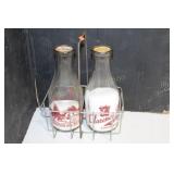 2 CLARENCE FARMS DAIRY MILK BOTTLES AND LIDS