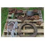 PALLET OF CAST IRON WHEELS AND DISCS