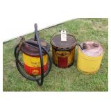 2 GREASE PAILS WITH CONTENTS AND FUEL CAN