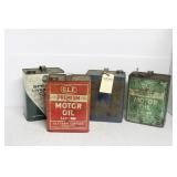 3 MOTOR OIL & 2 LIVESTOCK SPRAY ADVERTISING CANS