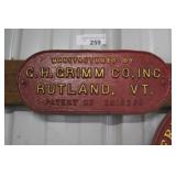 G. H. GRIMM CO. INC. CAST IRON NAME PLATE