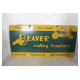 BEAVER RIDING TRACTOR TIN DOUBED-SIDED SIGN