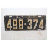 NY 1919 LICENSE PLATE
