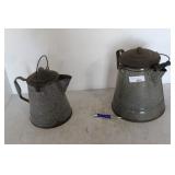 TWO ANTIQUE GALVANIZED COFFEE KETTLES