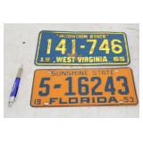 TWO VINTAGE LICENSE PLATES