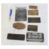 COLLECTION OF 8 BRASS TIN NAME PLATES