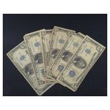 (6) US $5 SILVER CERTIFICATES,  SERIES 1934