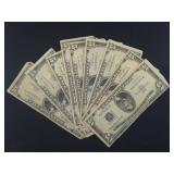 (9) US $5 SILVER CERTIFICATES,  SERIES 1953