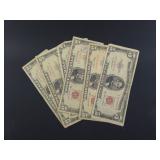 (6) US $5 NOTES: 5 SERIES 1963, 1 SERIES 1953
