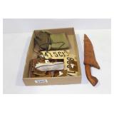 LICENSE PLATES, LARGE HUNTING KNIFE,