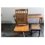 WICKER ROLLING CHAIR WITH FOOT STAND & TABLE
