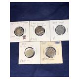 5 US SHIELD NICKELS (1866 - 1883)