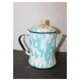 TURQUOISE SPATTER ENAMEL TEAPOT