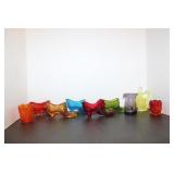 9 PIECES OF COLORED GLASS