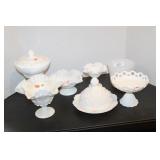 7 PIECES OF WHITE MILK GLASS