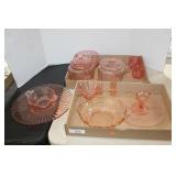 12 PIECES OF PINK DEPRESSION GLASSWARE