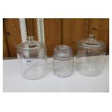 3 CLEAR GLASS APOTHECARY JARS