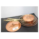 4 UNMARKED COPPER PANS/POTS