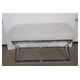 TUFTED UPHOLSTERY METAL TRESTLE BASE BENCH