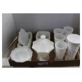 12 PIECES OF MILK GLASS