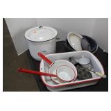 14 PIECES OF ENAMEL KITCHENWARE