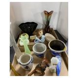 MISC. POTTERY AND GLASS PLANTERS, WALL POCKET,
