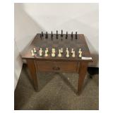 SINGLE DRAWER STAND W/ HAND PAINTED CHESSBOARD TOP