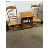 2 CANE SEAT CHAIRS & SQUARE TABLE