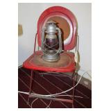 RAILROAD LANTERN, AND OLDER FOLDING CHAIR