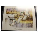 METAL DUCK WALL HANGING, AND FRAMED BIRD PRINTS