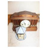 EMPEROR QUARTZ MANTEL CLOCK, AND SLAG GLASS CLOCK