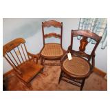 2 CANE CHAIRS AND CHILD-SIZE ROCKING CHAIR