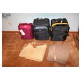 3 SUITCASES, SLEEPING BAG AND SHEEPSKIN