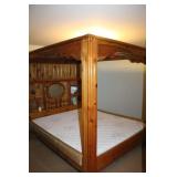 PINE CANOPY BED WITH HANDMADE STAINGLASS PANES