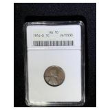 1914-D LINCOLN, WHEAT BACK CENT - VG 10 (ANACS)