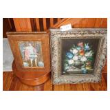 FRAMED OIL PAINTING AND 2 ROMAN STYLE PRINTS