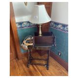 SMALL SIDE TABLE WITH LAMPS AND WALL SHELF