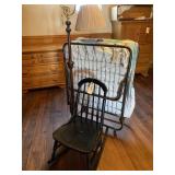 FOLDING COT, CHILDS ROCKER AND FLOOR LAMP
